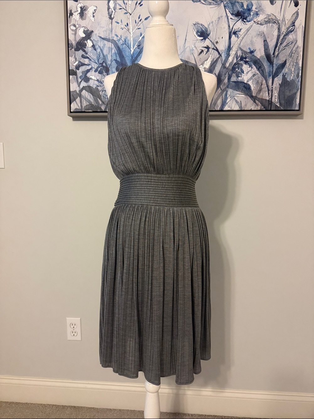 Banana Republic Gray Pleated Midi Dress with Defined Waistband